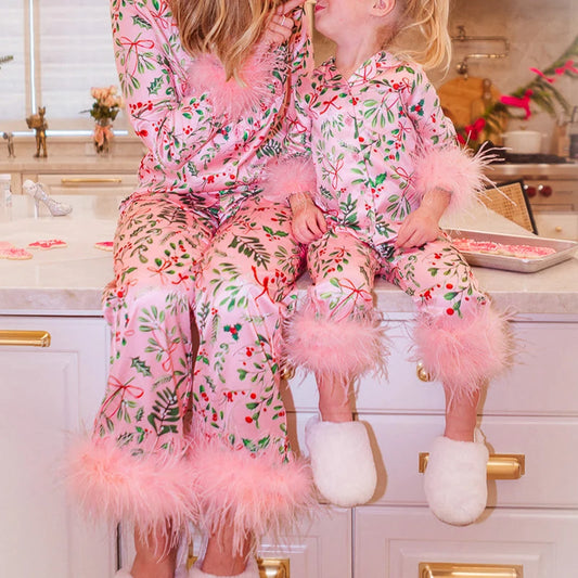 Mommy and Me Matching Feather Trim Sleepwear