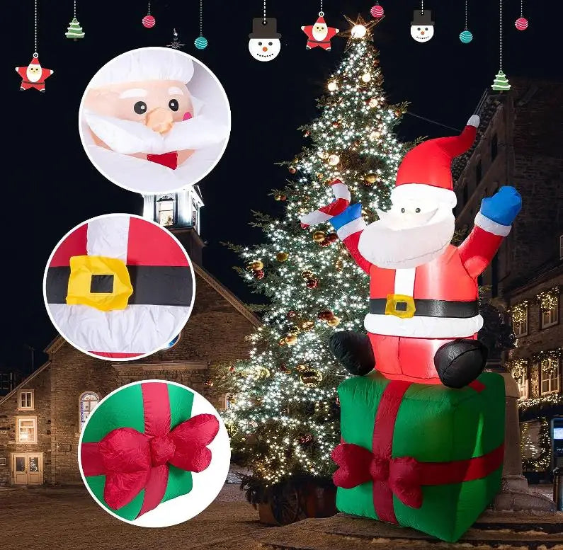 Inflatable Santa Claus Sitting on Gift (6 ft)