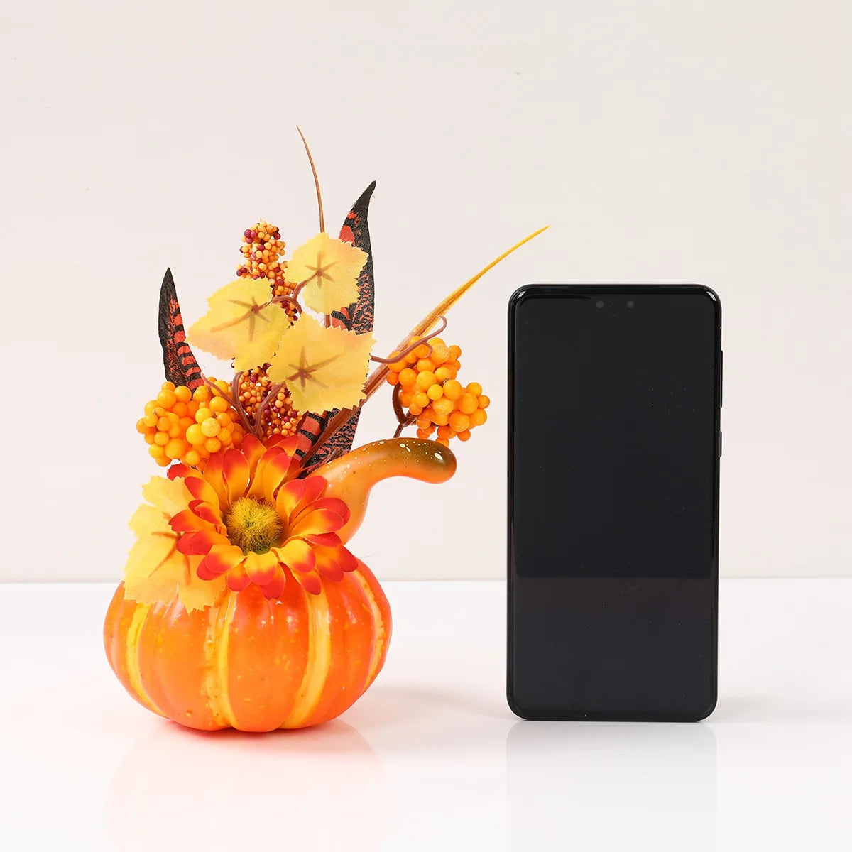 Pumpkins With Artificial Flowers For Thanksgiving