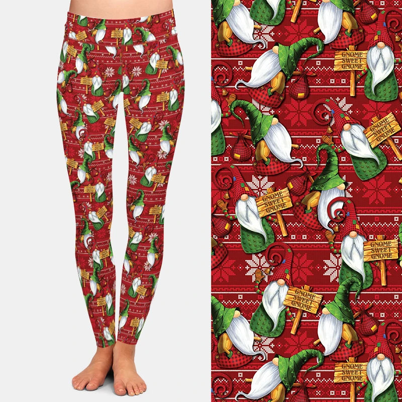 Christmas Gnome Print Leggings High Waisted