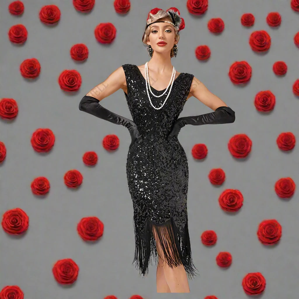 1920s Long Fringed Sequin Beads Flapper Costume