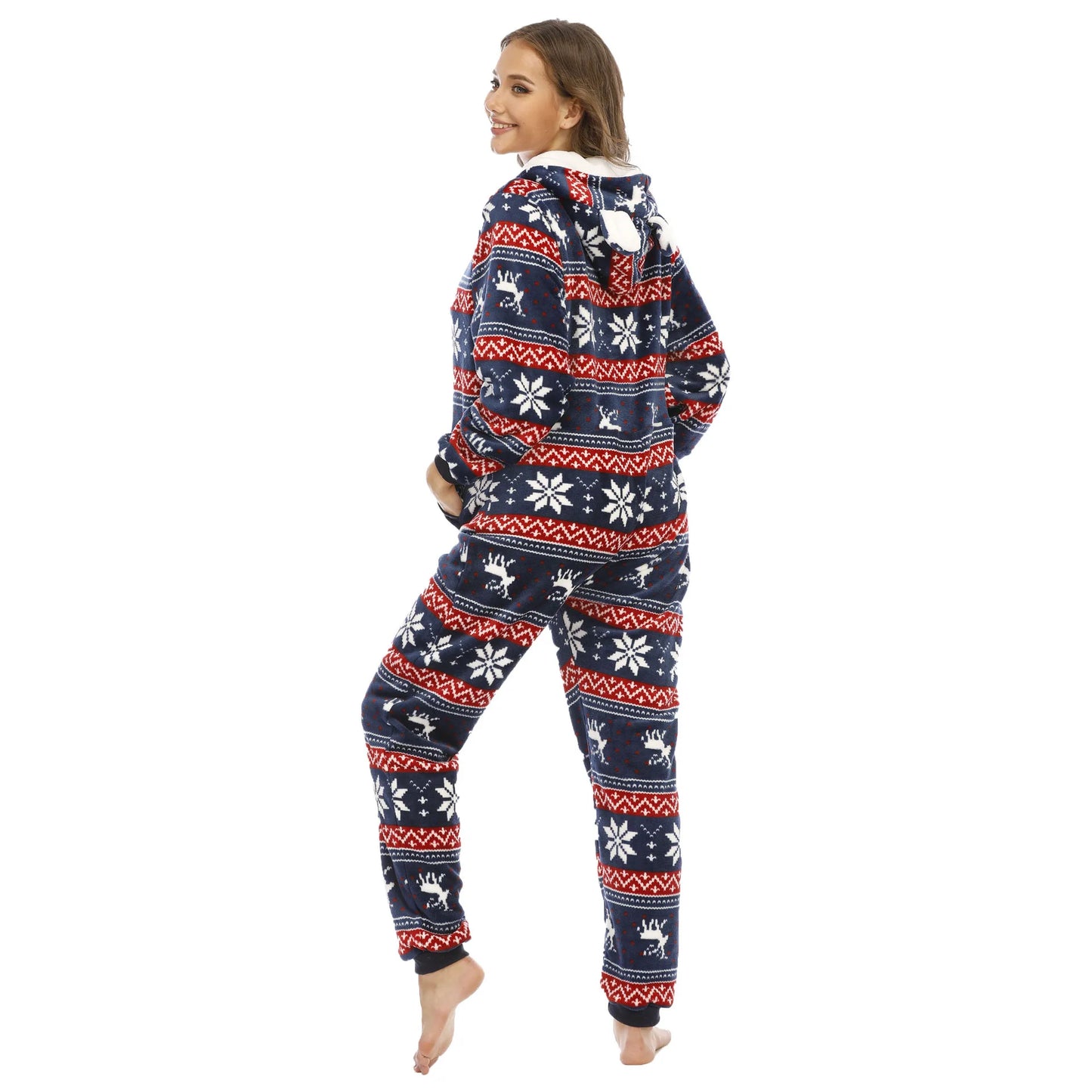 Warm Hooded Onesies Flannel Zipper Pajamas