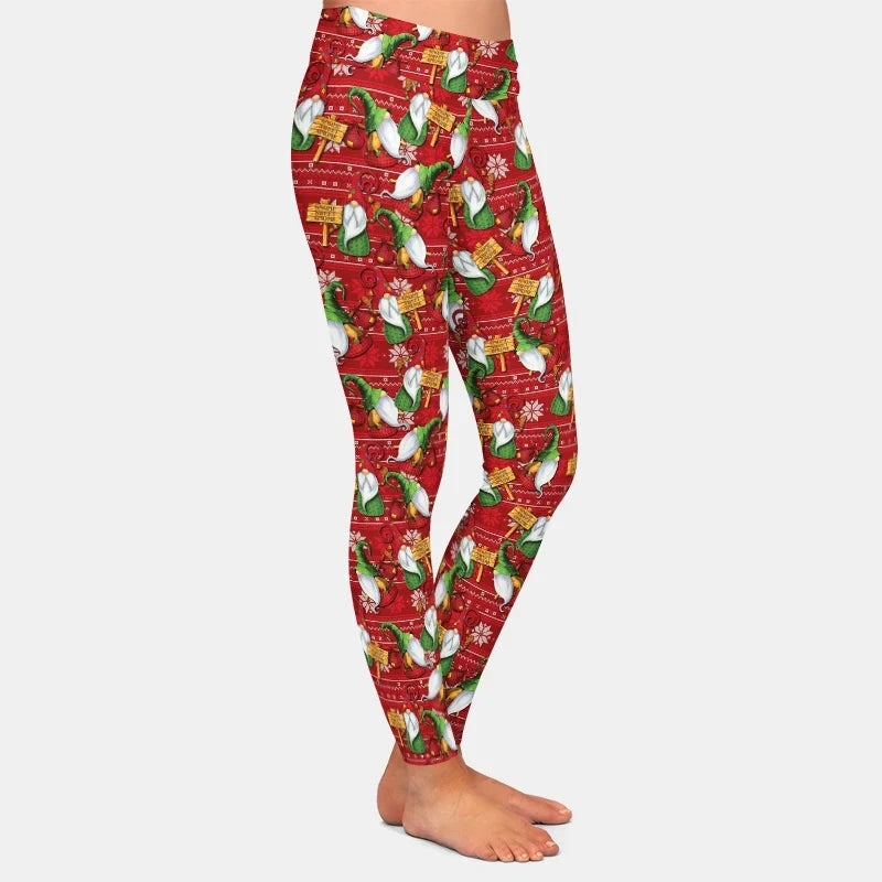 Christmas Gnome Print Leggings High Waisted