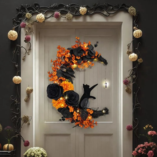 Halloween Moon Shaped Door Wreaths