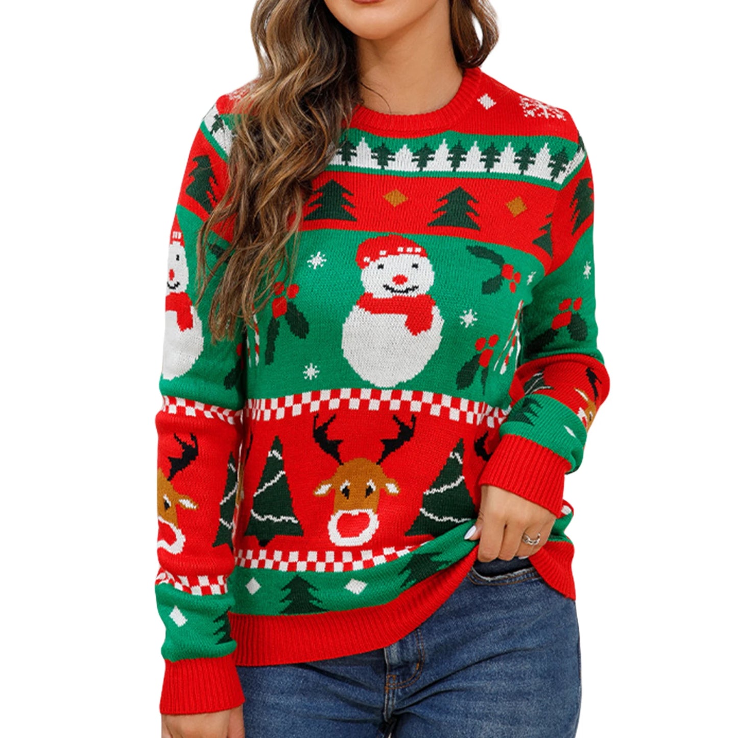 Christmas Contrast Color Knit Sweater