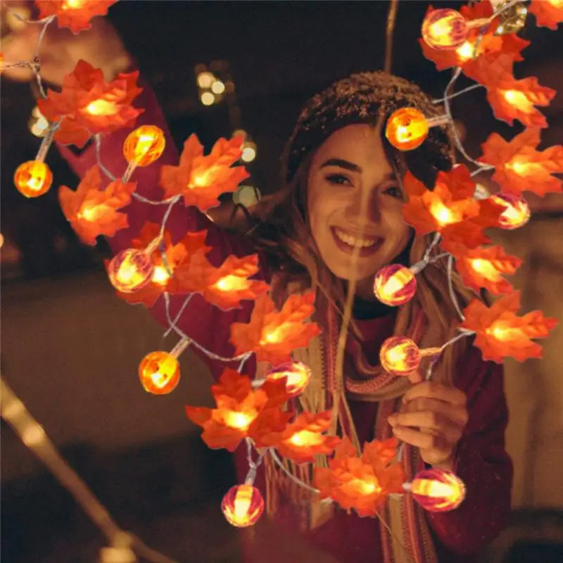 Autumn Maple Leaves & Pumpkin Garland LED Fairy String Light