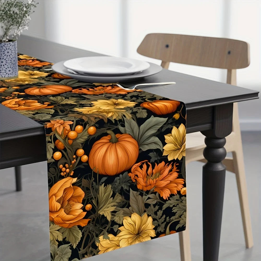 Thanksgiving Pumpkin and Leaves Table Runner