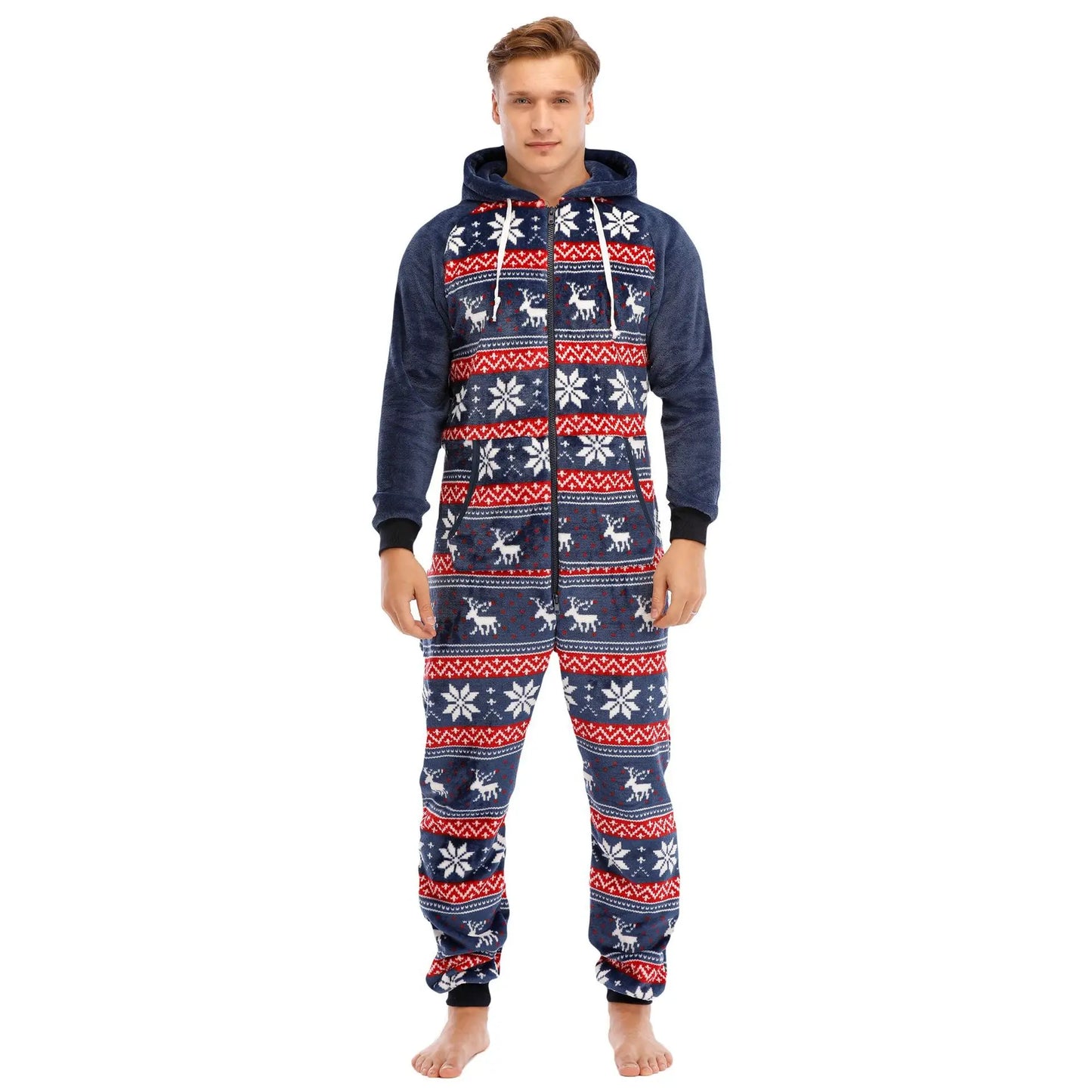 Warm Hooded Onesies Flannel Zipper Pajamas