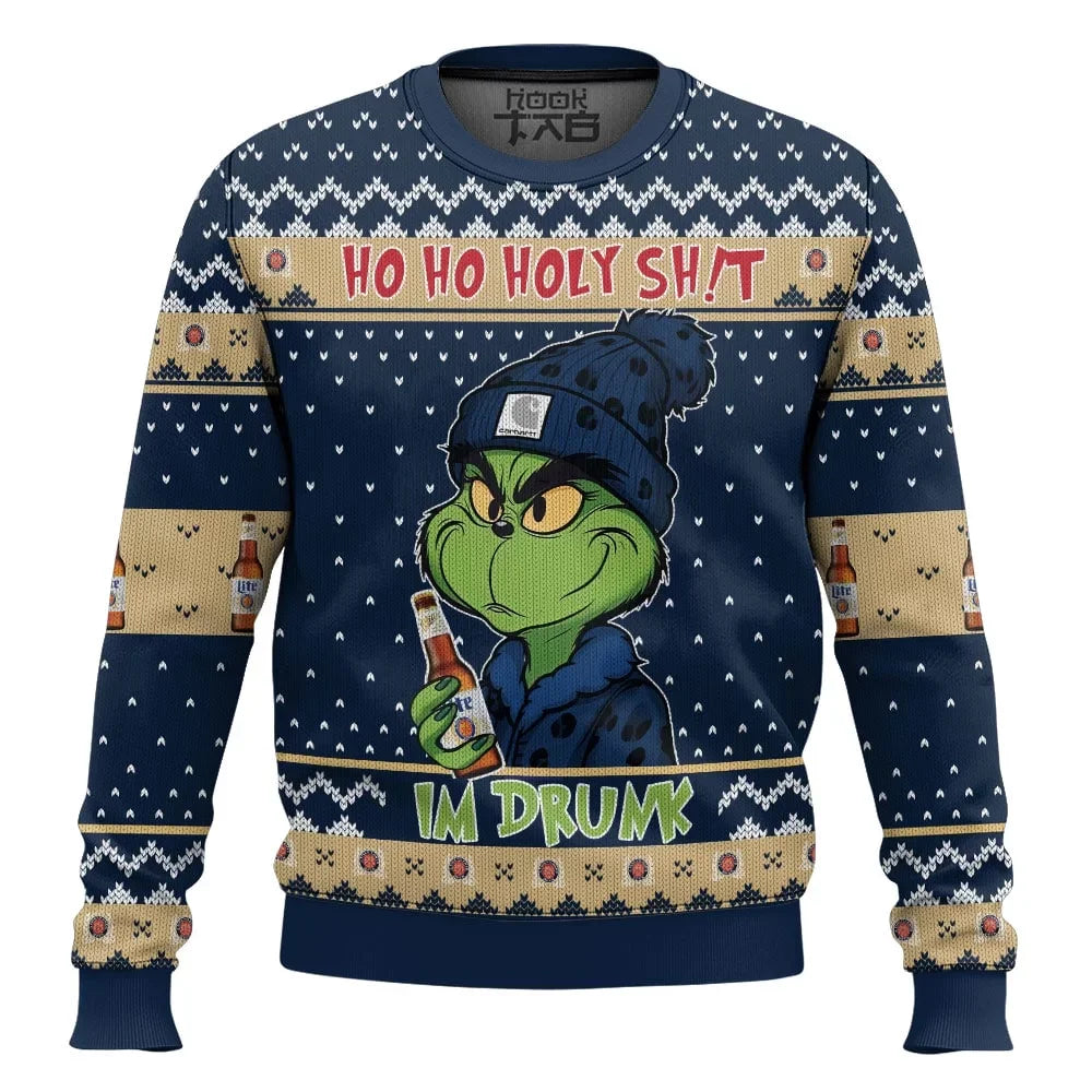 Grinch "Ho Ho Holy Sh!t" Ugly Christmas Sweater with Beer bottles