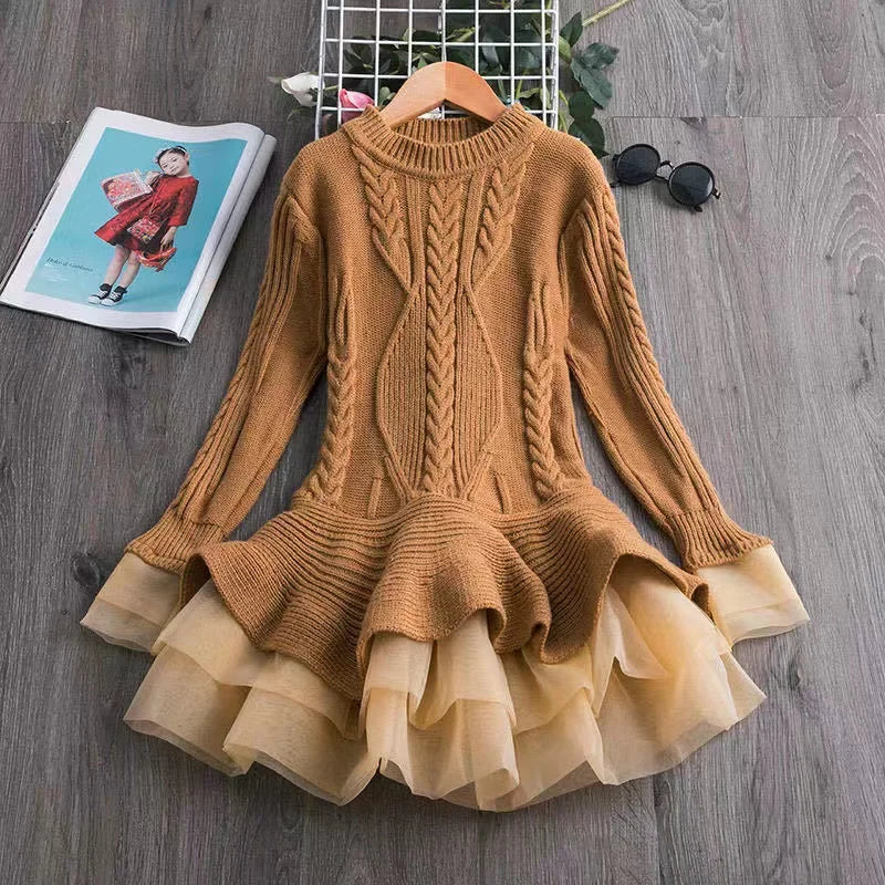 Long Sleeve Girls Winter  Knitted Sweater Dress