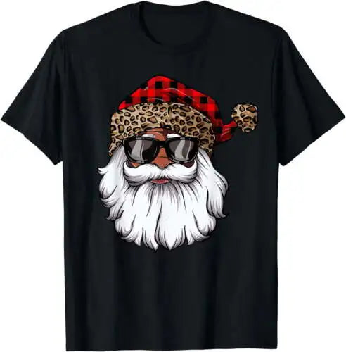 Black Santa T-Shirt with Leopard Santa Hat