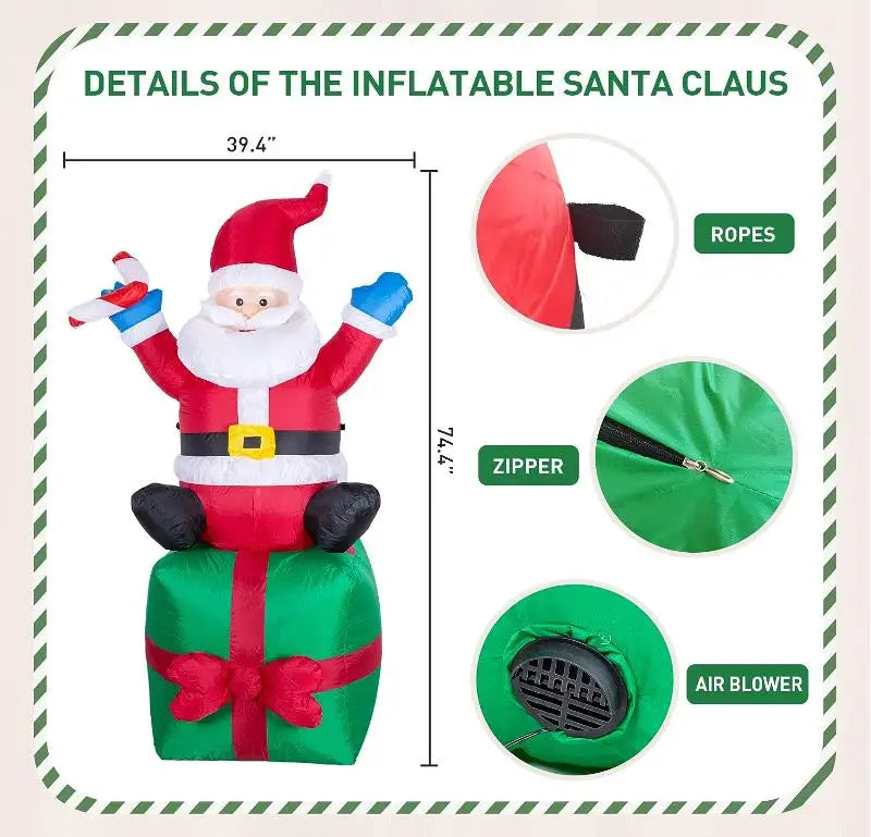 Inflatable Santa Claus Sitting on Gift (6 ft)