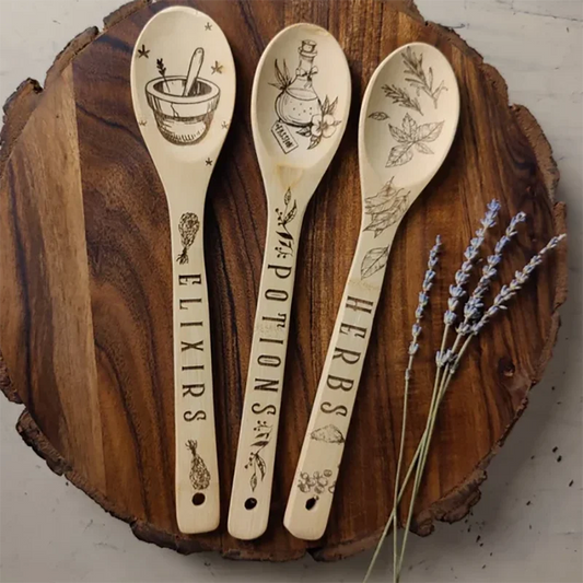 Set of 3 Kitchen Witch Decorative Spoon Wood Burning Halloween Kitchen Favor for Family Halloween Decor Home 2024 Supplies Party