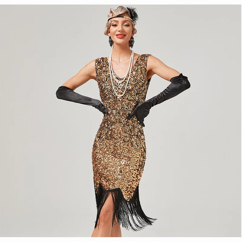 1920s Long Fringed Sequin Beads Flapper Costume