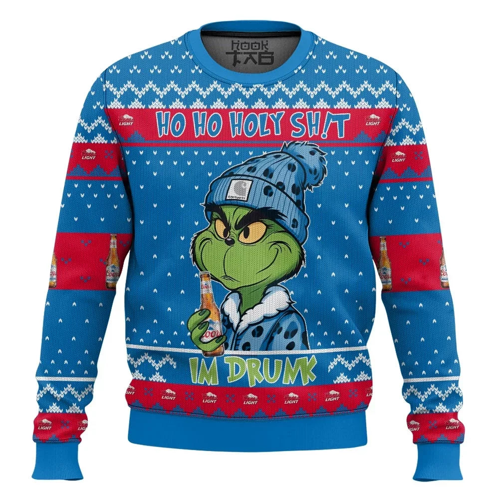 Grinch "Ho Ho Holy Sh!t" Ugly Christmas Sweater with Beer bottles