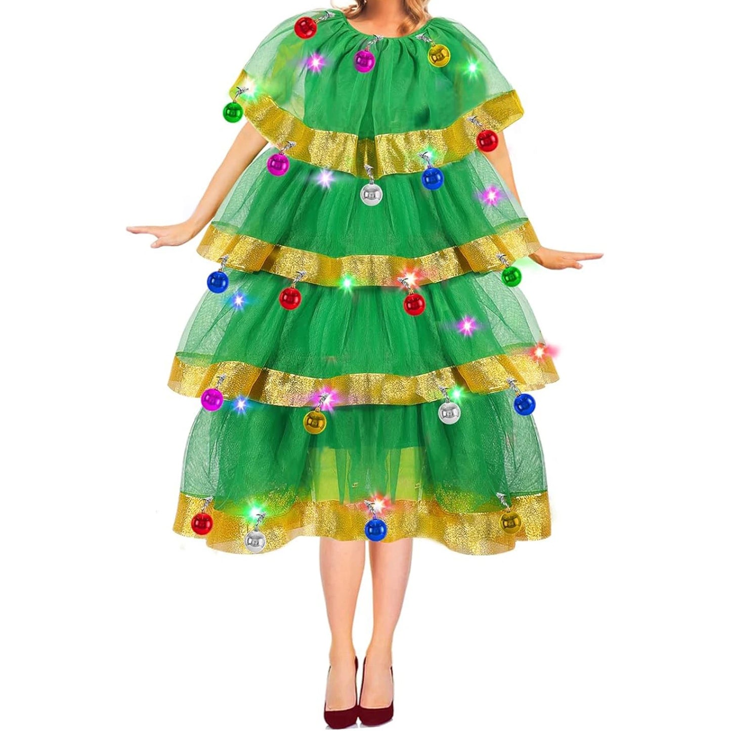 Green Tulle Layered Ruffles Christmas Tree Dress
