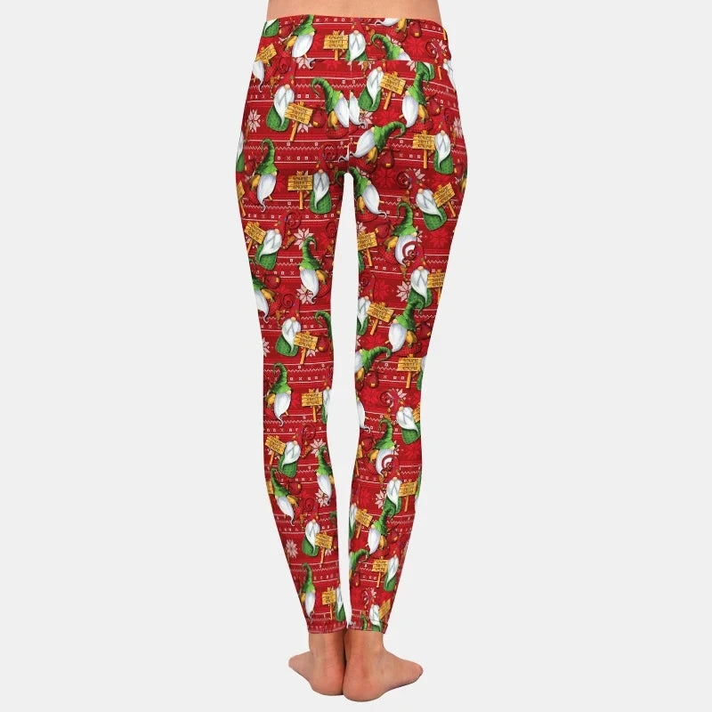 Christmas Gnome Print Leggings High Waisted