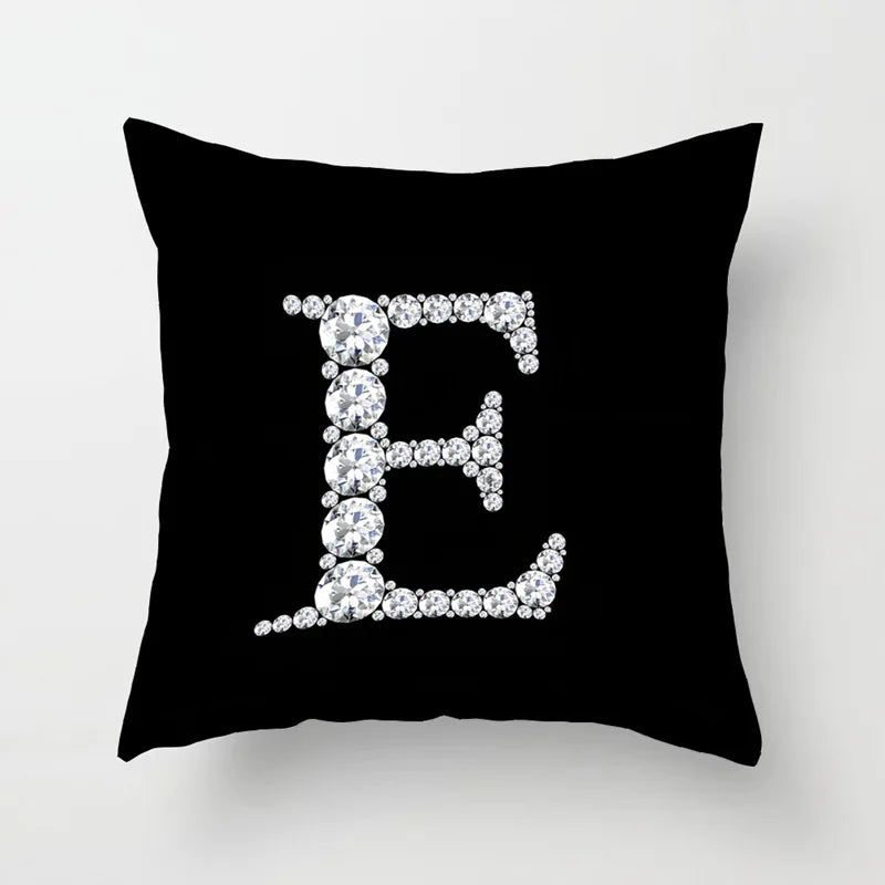 Crystal Diamond Printed  Alphabet 18x18 Polyester Cushion Pillow Cover