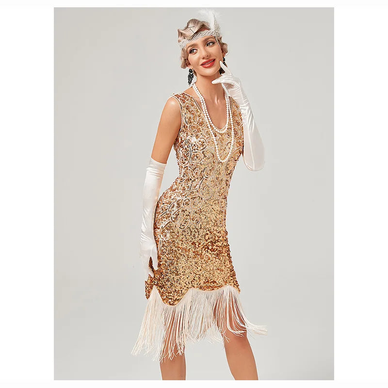 1920s Long Fringed Sequin Beads Flapper Costume