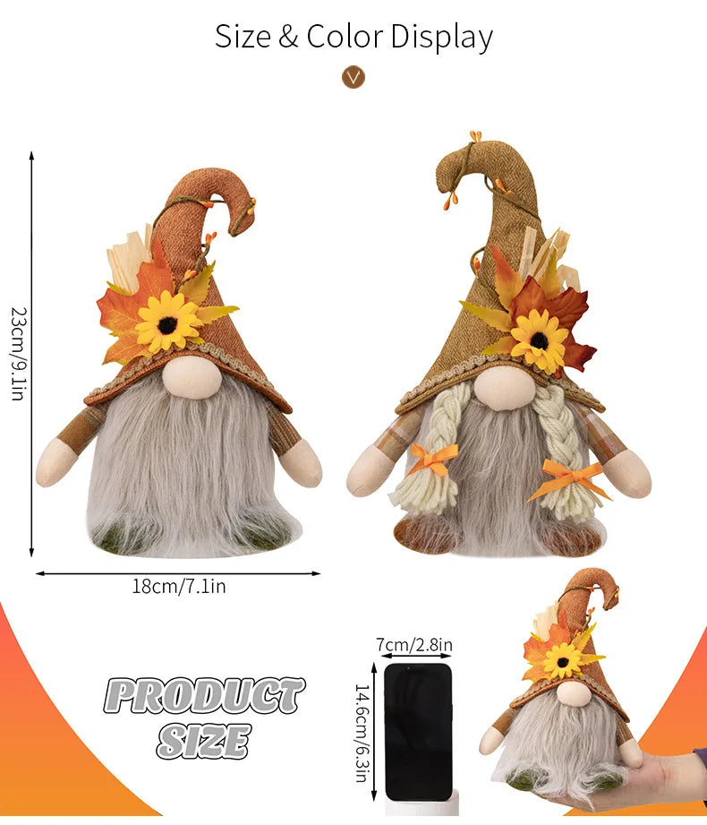 Glowing Faceless Gnomes with Handmade Maple Leaf Sunflower Dwarf Doll