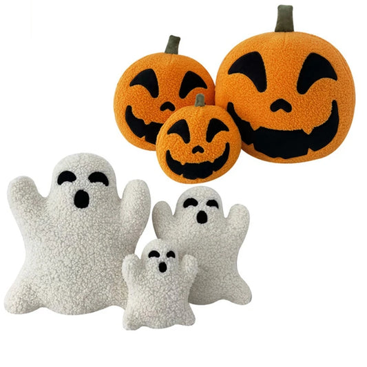 Soft Plush Halloween Ghost and Pumpkin Throw Pillow