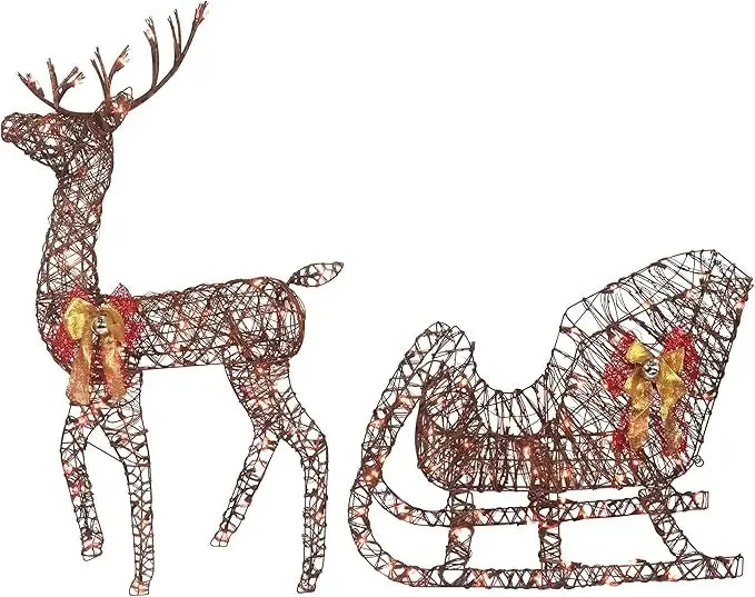 Iridescent Christmas Reindeer and Santa Sleigh Set