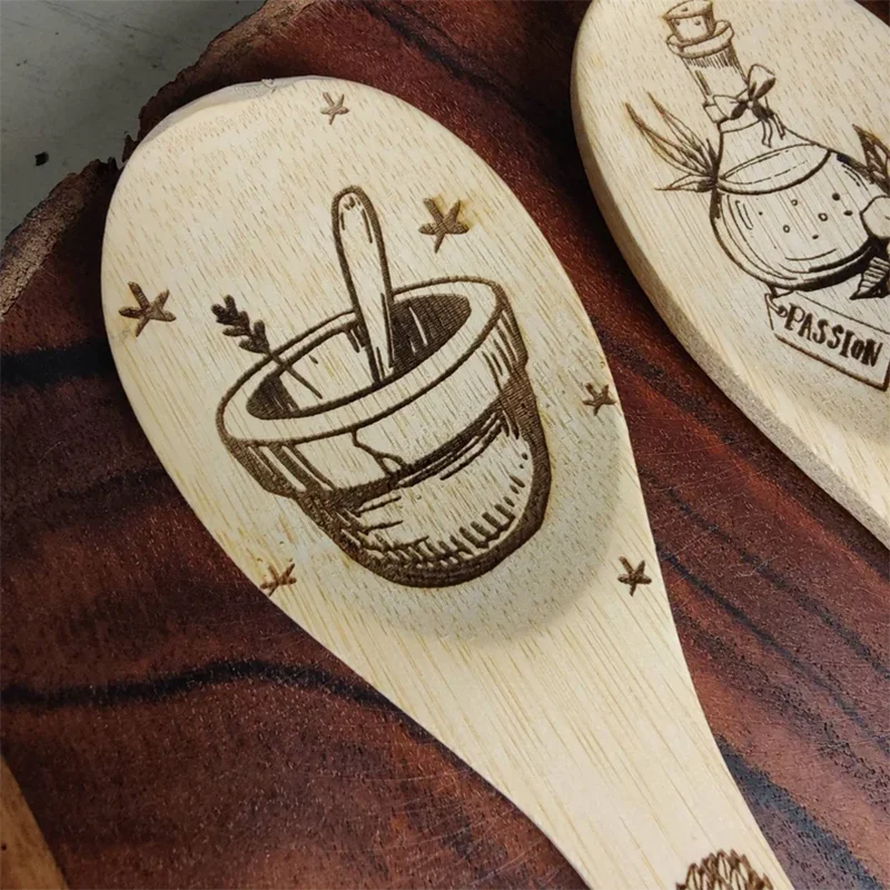 Set of 3 Kitchen Witch Decorative Spoon Wood Burning Halloween Kitchen Favor for Family Halloween Decor Home 2024 Supplies Party