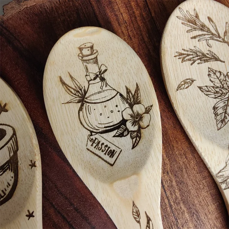 Set of 3 Kitchen Witch Decorative Spoon Wood Burning Halloween Kitchen Favor for Family Halloween Decor Home 2024 Supplies Party