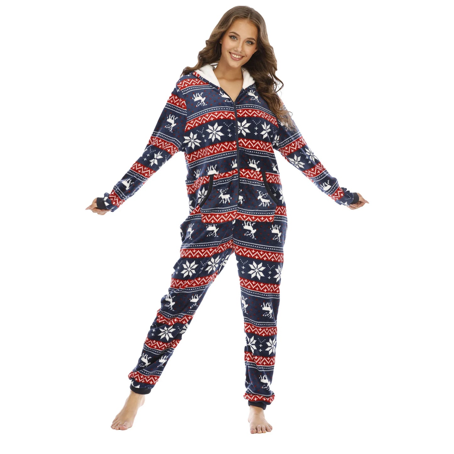 Warm Hooded Onesies Flannel Zipper Pajamas