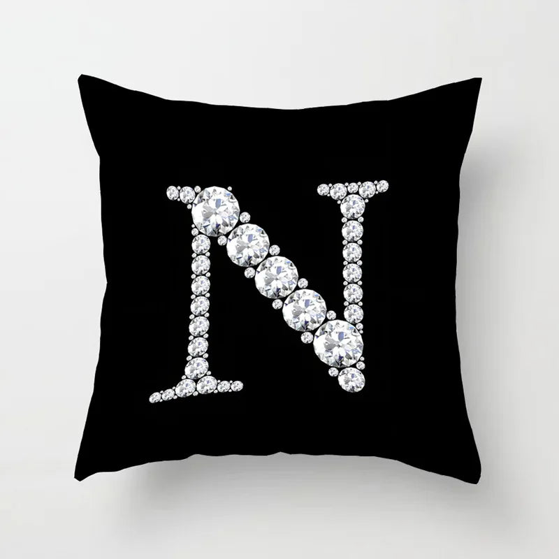 Crystal Diamond Printed  Alphabet 18x18 Polyester Cushion Pillow Cover