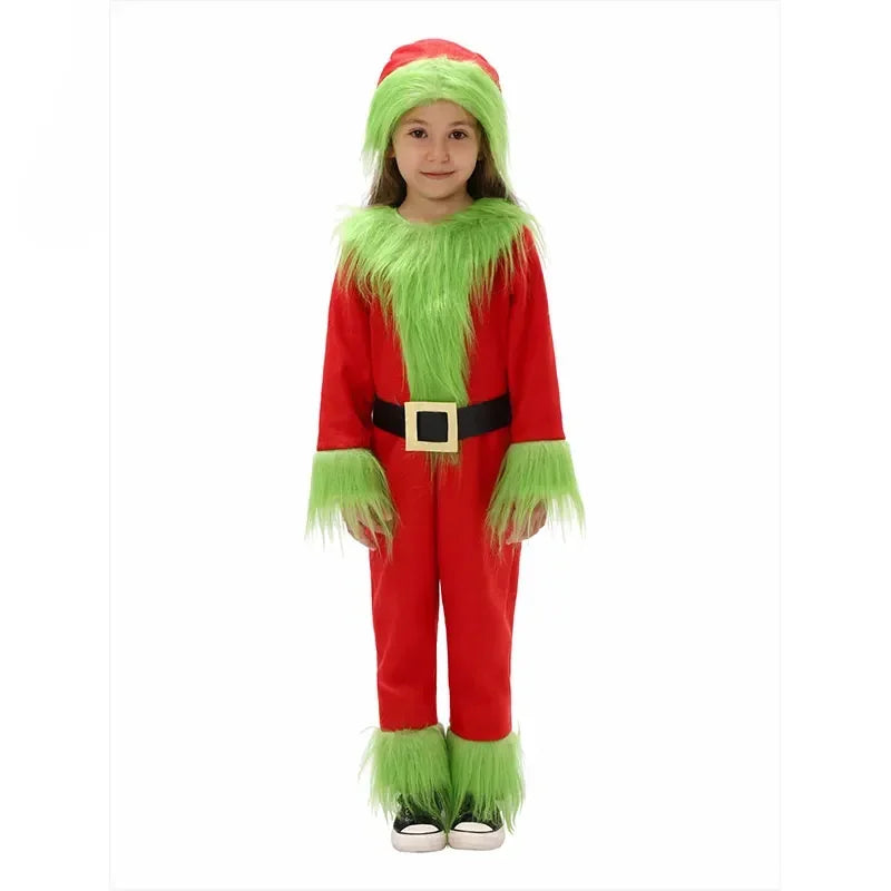 Kids Santa Outfit with Grinch Green Fur