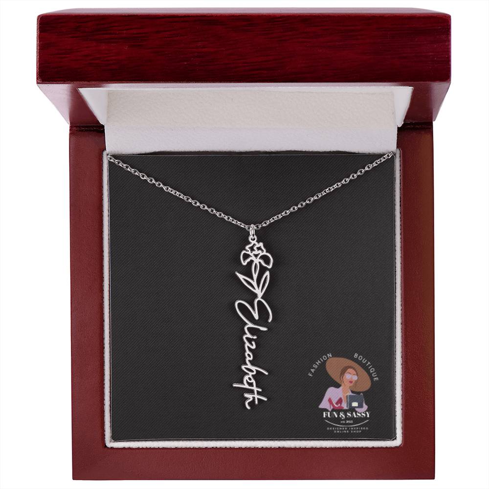 Custom Floral Cursive Name Plate Necklace