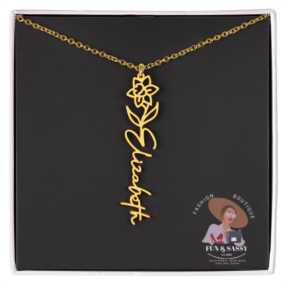 Custom Floral Cursive Name Plate Necklace