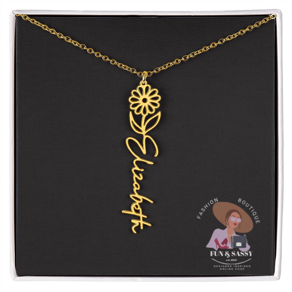 Custom Floral Cursive Name Plate Necklace