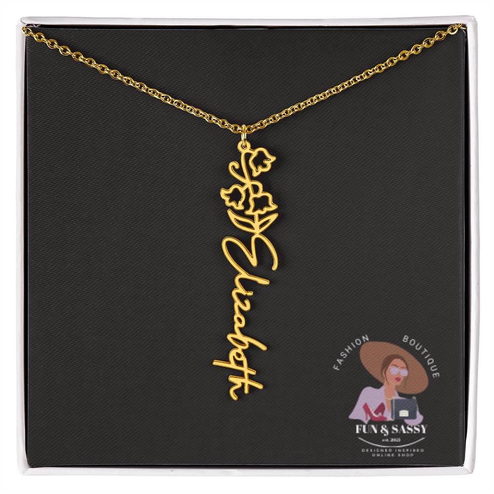 Custom Floral Cursive Name Plate Necklace