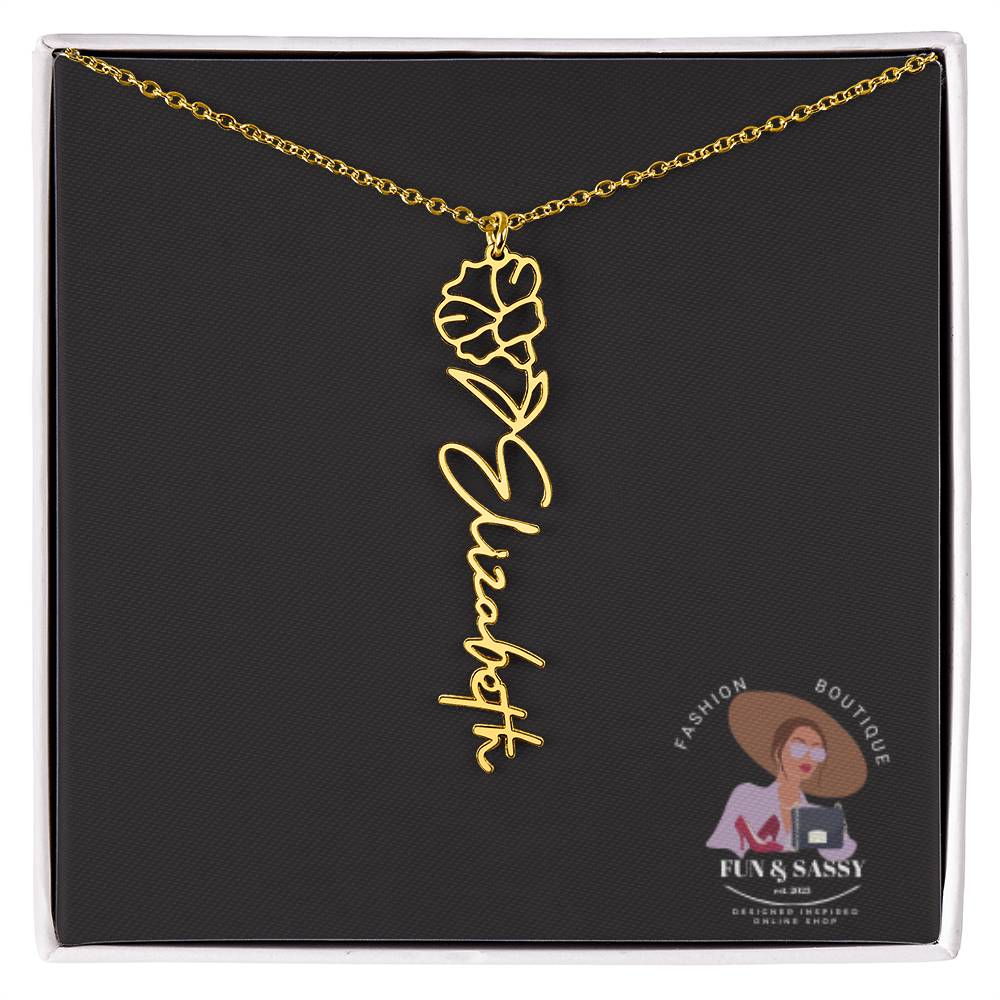 Custom Floral Cursive Name Plate Necklace