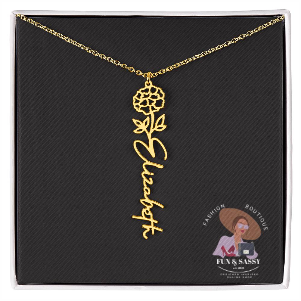 Custom Floral Cursive Name Plate Necklace