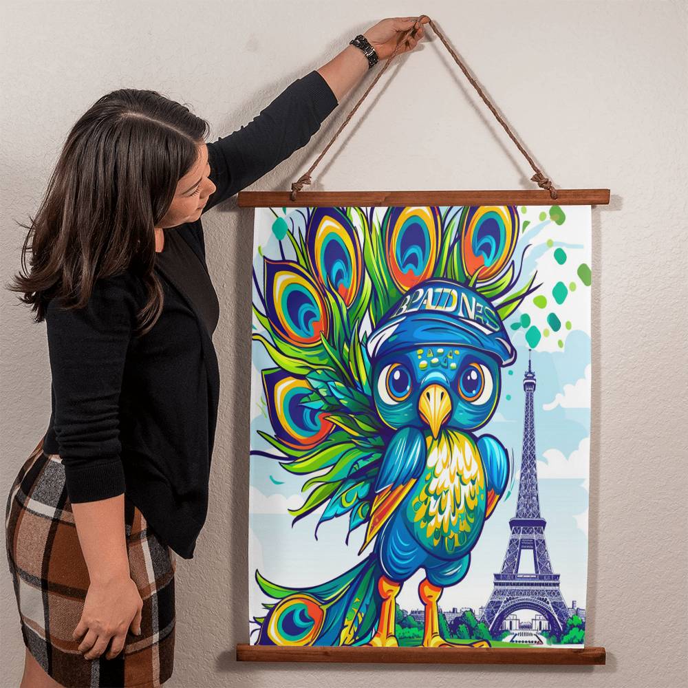 Milton the Peacock goes to the Olympics in Paris Tapestry