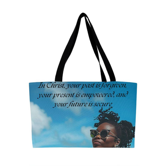 In Christ, your past is forgiven, your present is empowered, and your future is secure Vol 1 Weekender Tote