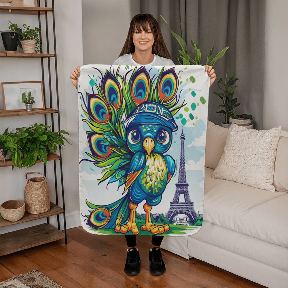 Milton the Peacock goes to the Olympics in Paris Sherpa Blanket