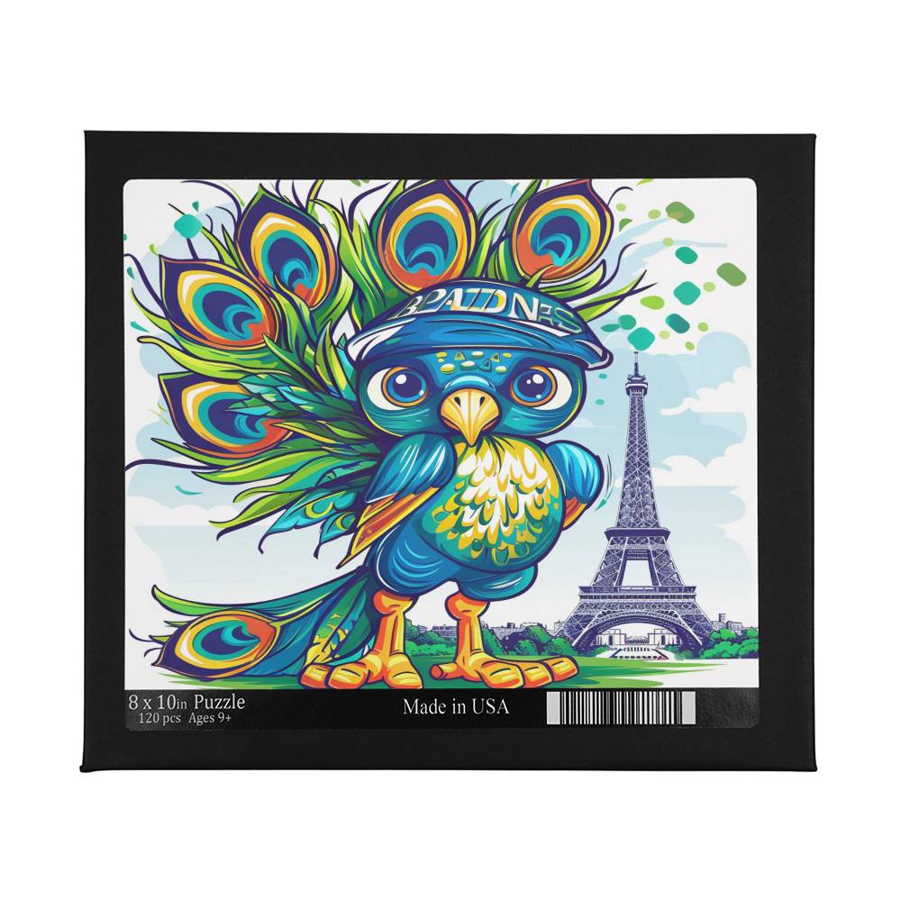 Milton the Peacock goes to the Olympics in Paris Puzzle 8x10