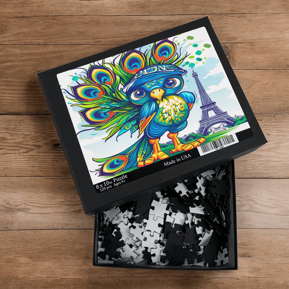 Milton the Peacock goes to the Olympics in Paris Puzzle 8x10