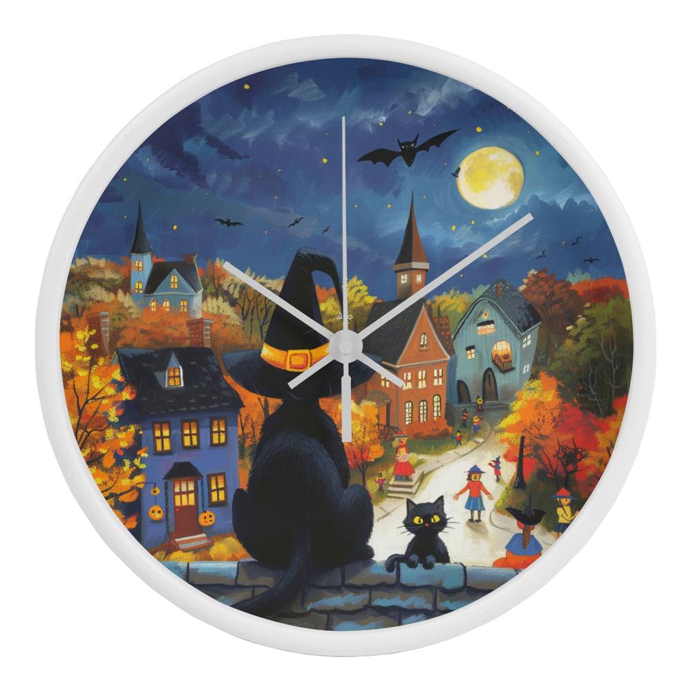 Midnight Meow Manor Clock