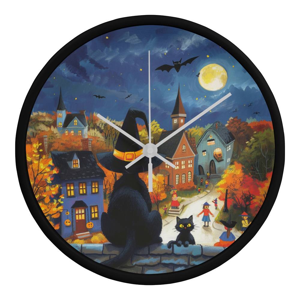 Midnight Meow Manor Clock