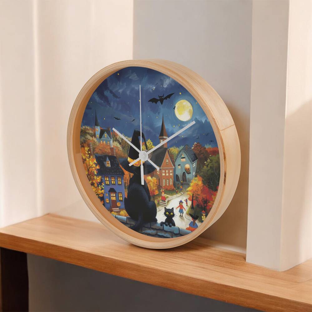 Midnight Meow Manor Clock