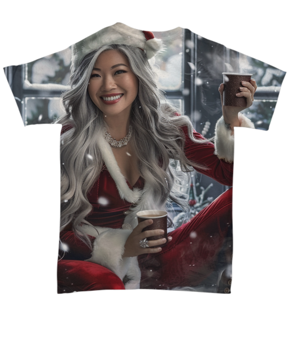 Mrs. Claus Brings Santa Hot Coco All Over T-Shirt