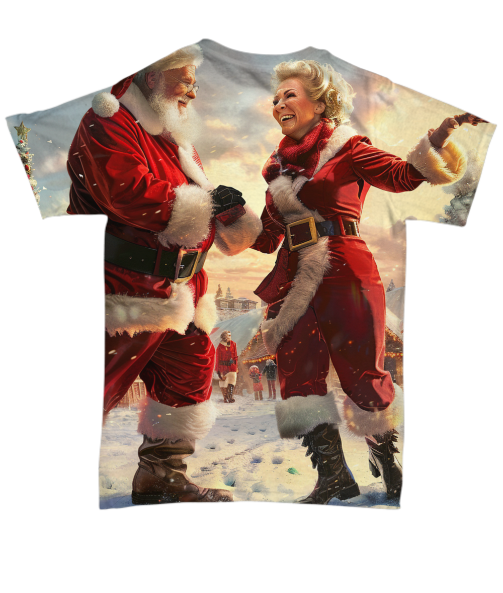 Claus Couple's Christmas Cheer All Over T-Shirt