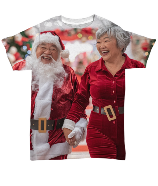 Santa & Mrs. Claus’s Holiday Heart All Over T-Shirt