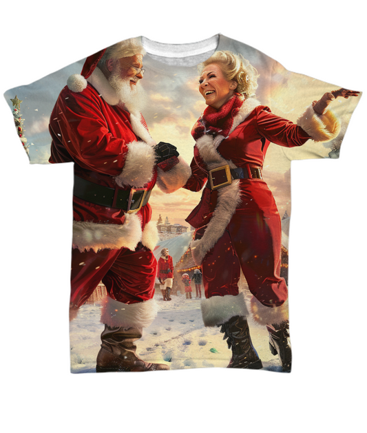 Claus Couple's Christmas Cheer All Over T-Shirt