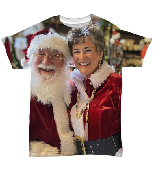 The Claus Couple’s Holiday Harmony All Over T-Shirt